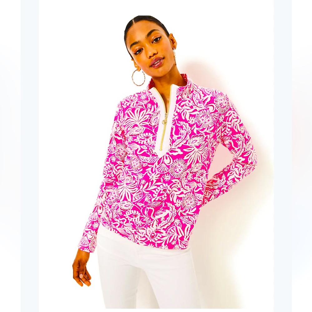 NWT Lilly Pulitzer Ashlee Pullover Pink Print Half Zip Tunic Top Size L